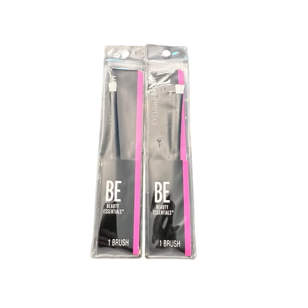 Beauty Essentials Makeup Brush 2 Pc Eyeliner Black Handle NEW White‎ Bristles